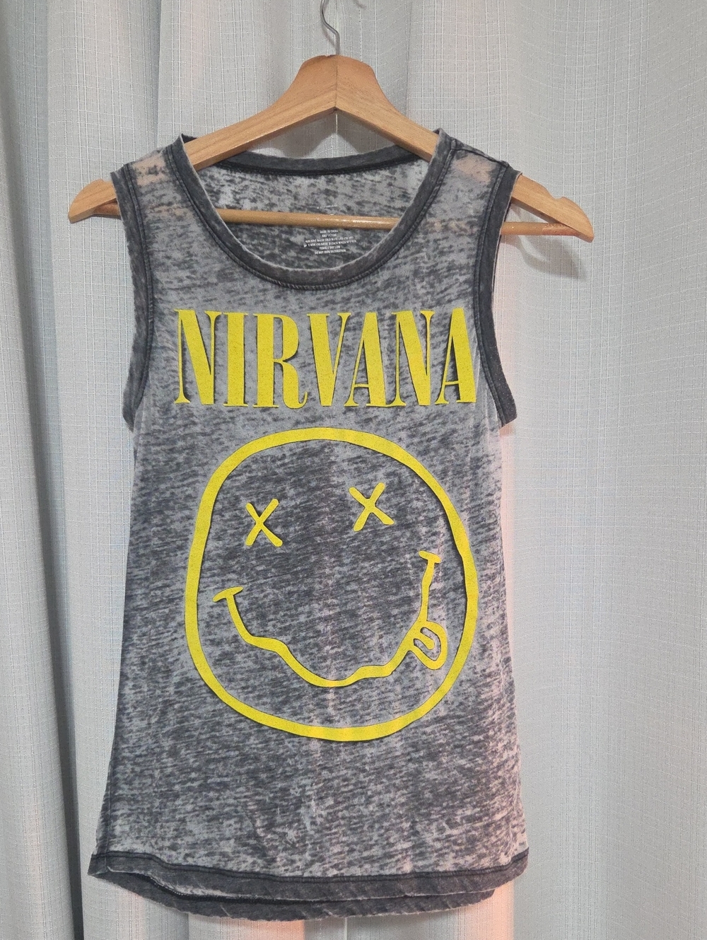NIRVANA Gray Burnout Tank with Yellow Smiley Logo